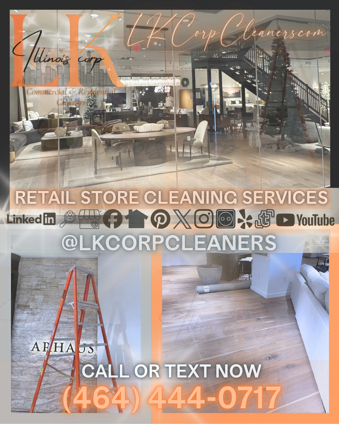 LK Corp Cleaners keeping Skokie’s retail spaces spotless, safe, and ready for business with expert cleaning services.